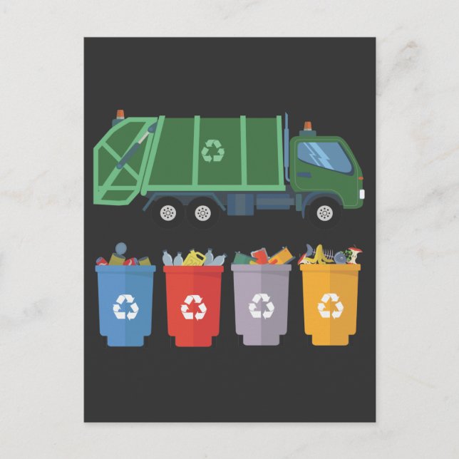 Carte Postale Enfants de camion à ordures recyclage des déchets (Devant)