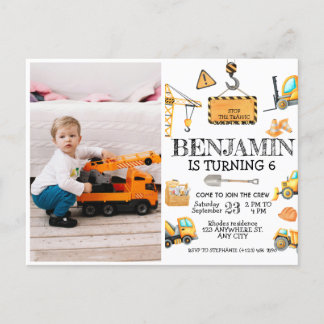 Carte Postale Enfants de camion de construction Fête d'anniversa
