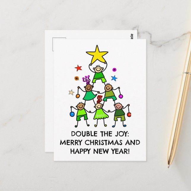 Carte Postale Enfants de Noël personnalisés (Devant/Arrière en situation)