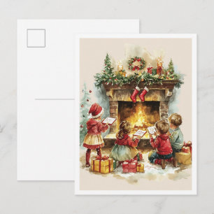 Carte Postale Enfants de Noël rétro nostalgiques