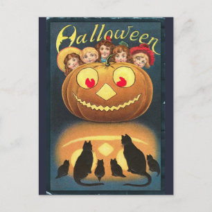 Carte Postale Enfants d'Halloween vintage se cachant derrière le