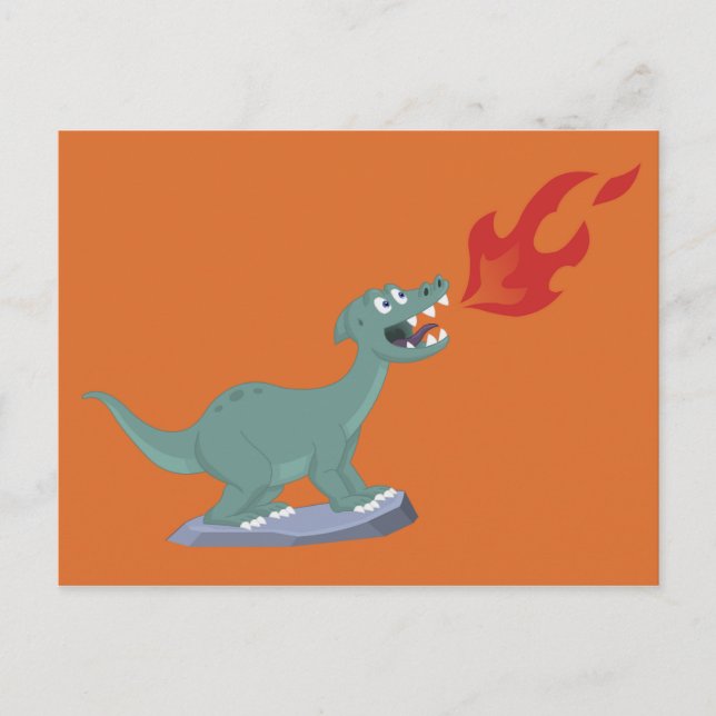 Carte Postale Enfants Dinosaure respirant le feu Art par Jeff Ne (Devant)