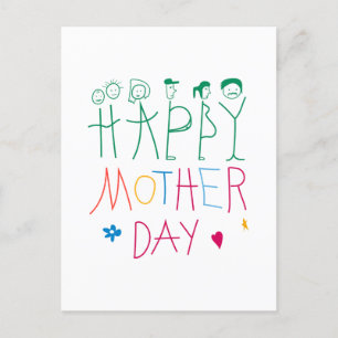 Carte Postale Enfants Doodle Bonne Fête des Mères  