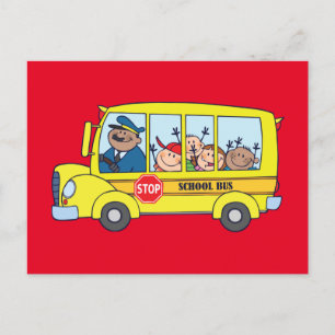 Carte postale Enfants du bus scolaire