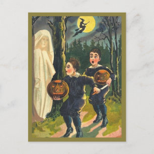 Carte Postale Enfants effrayés et fantômes - Halloween Vintage