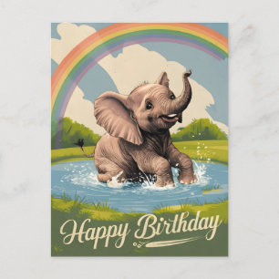 Carte Postale Enfants Eléphants Bébé Joyeux anniversaire