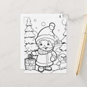 Carte Postale Enfants elfes festifs coloriage 