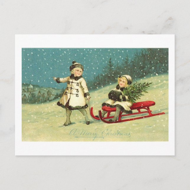 Carte Postale Enfants en hiver (Devant)