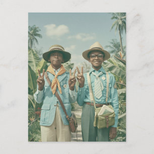 Carte Postale Enfants Explorateurs Vintage dans un Jardin Tropic