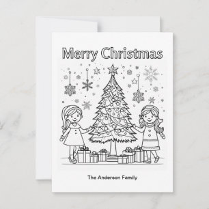 Carte Postale Enfants Festif Coloriage photo Arbre Joyeux Noël
