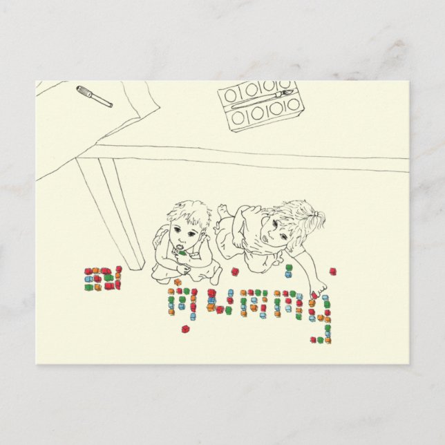 Carte Postale Enfants Funny Mummy Brick Line Dessin d'en haut (Devant)