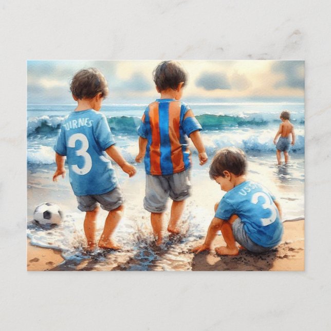 Carte Postale Enfants jouant à la plage, (Devant)