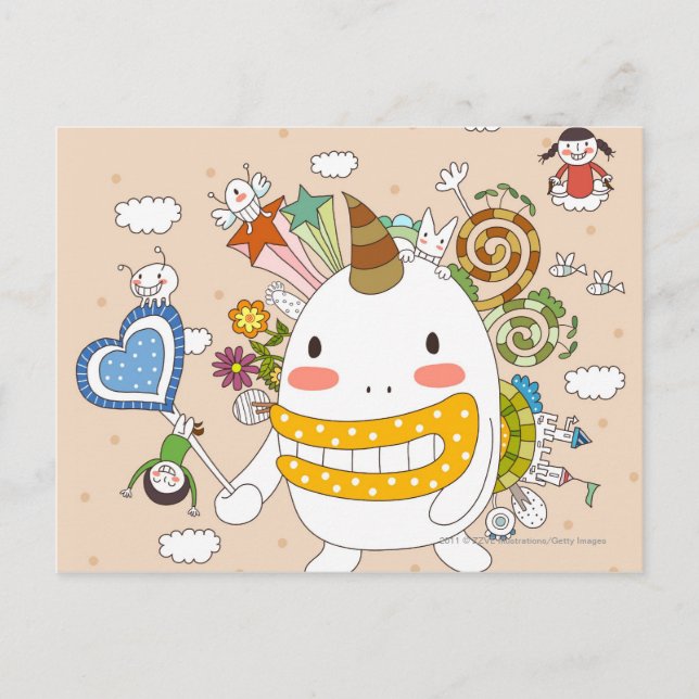 Carte Postale Enfants jouant avec le monstre (Devant)