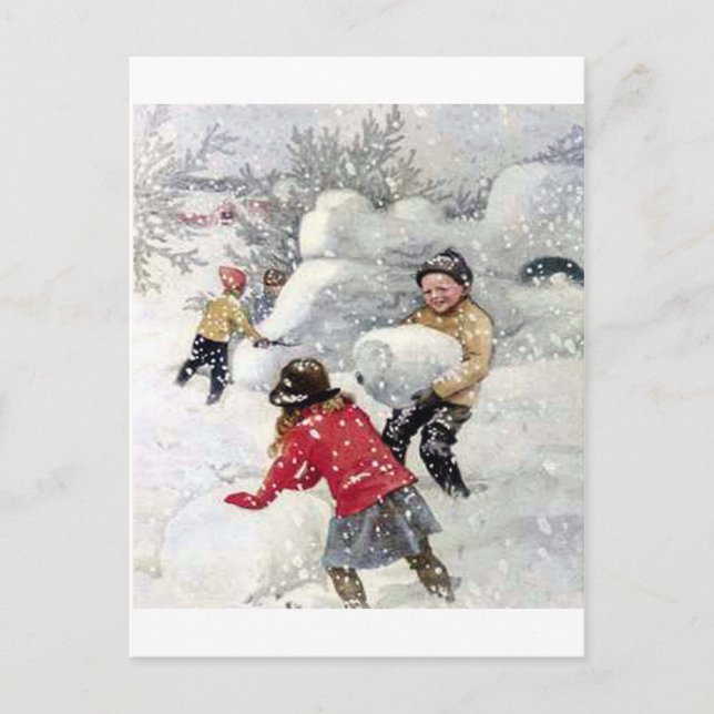 Carte Postale enfants jouant dans la neige (Devant)