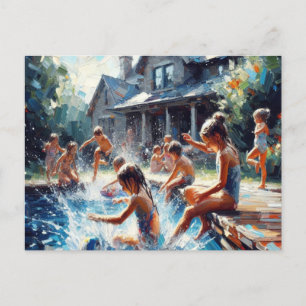 Carte Postale Enfants jouant dans la piscine,