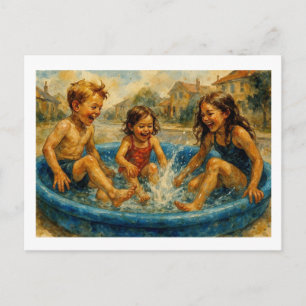 Carte Postale Enfants Jouant Dans Une Piscine,