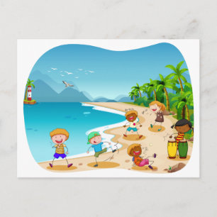 Carte Postale Enfants jouant sur la plage