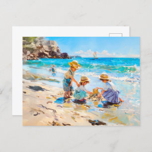 Carte Postale Enfants jouant sur la plage - Art impressionniste