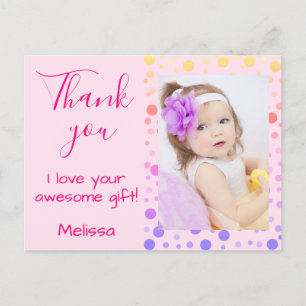 Carte Postale Enfants Merci mignonne Polka colorée