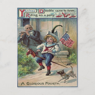 Carte Postale Enfants mignons Jouant Soldat drapeau Américain