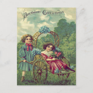 Carte Postale Enfants mignons Panier Roses Oubliez-Moi-Ne-Pas