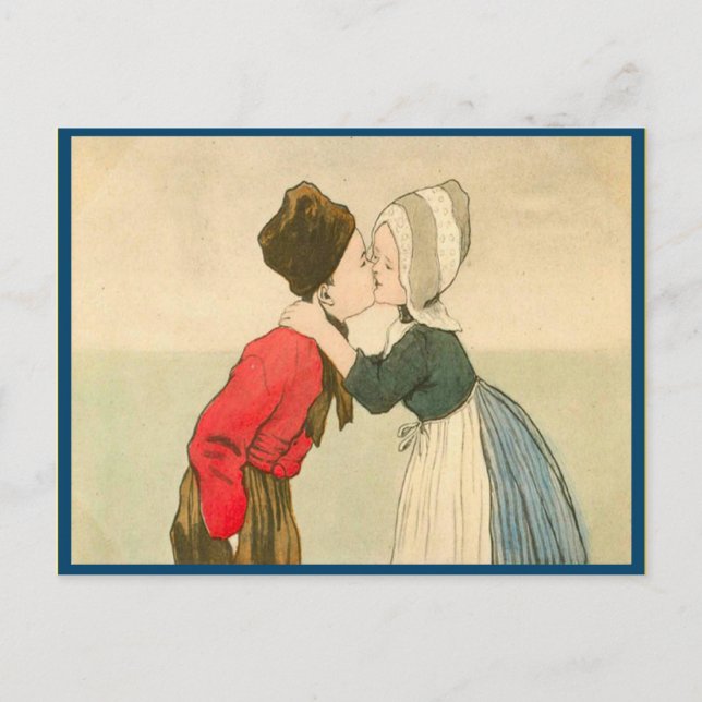 Carte Postale Enfants néerlandais vintages s'embrasser (Devant)