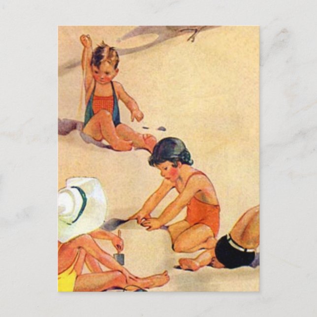 Carte Postale Enfants nostalgiques jouant dans le sable (Devant)