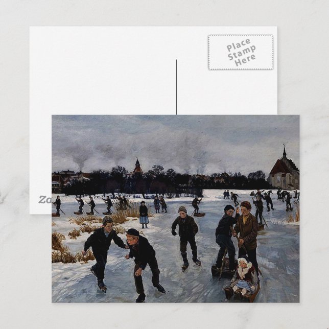 Carte Postale "Enfants patinant à l'extérieur de Faaborg," beaux (Devant / Derrière)