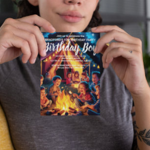 Carte Postale Enfants rassemblés autour du feu de camp Invitatio
