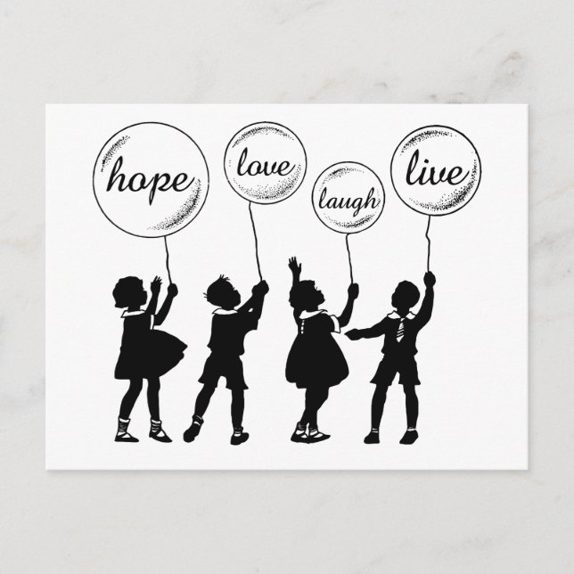 Carte Postale Enfants Silhouette Mots d'inspiration Ballons (Devant)