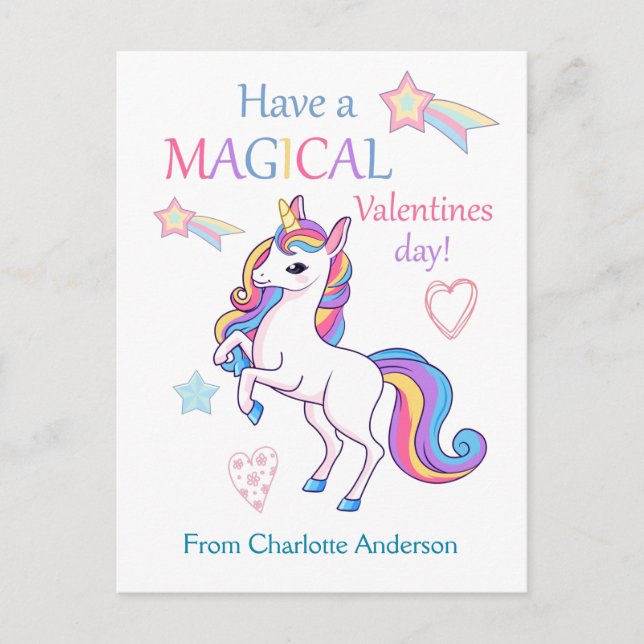 Carte Postale Enfants Valentines Jour Magique Unicorne (Devant)