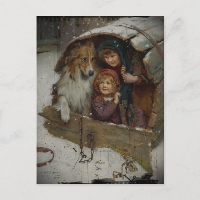Carte Postale Enfants victoriens dans Doghouse (Devant)