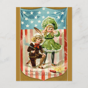 Carte Postale Enfants vintage faisant exploser un pétard