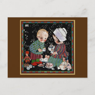 Carte Postale Enfants vintages ayant une tasse de thé