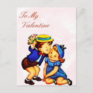 Carte Postale Enfants vintages embrasser Saint Valentin Saint Va