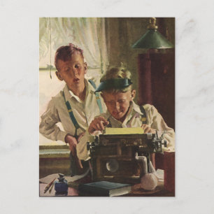 Carte Postale Enfants vintages Garçon Journalistes, Écrivain