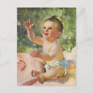 Carte Postale Enfants vintages, mignonne petite fille sur une co