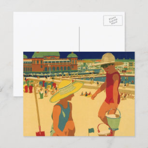 Carte Postale Enfants vintages, Soeurs Famille Vacances à la Pla