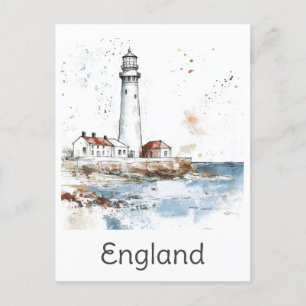 Carte Postale England Lighthouse Coast Watercolor British Travel
