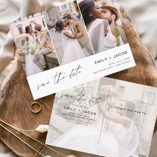 Carte Postale Enregistrer la date 4 Photo Elegant Editable Moder