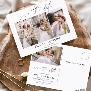 Carte Postale Enregistrer la date 4 Photo Elegant Editable Moder