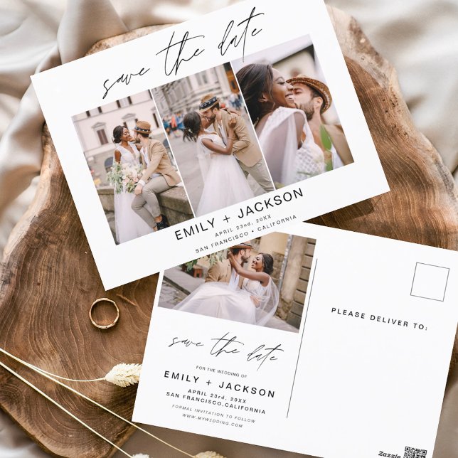 Carte Postale Enregistrer la date 4 Photo Elegant Editable Moder (Créateur téléchargé)