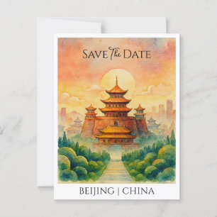 Carte Postale Enregistrer la date Annonce Beijing Chine rétro