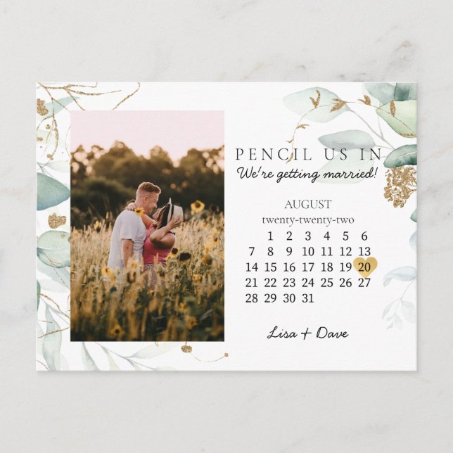 Carte Postale Enregistrer la date Août 2022 Botanical Elegant Go (Devant)