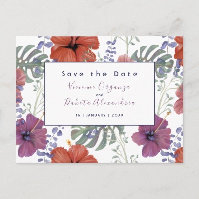Carte Postale Enregistrer la date aquarelle fleur tropicale hibi (Devant)