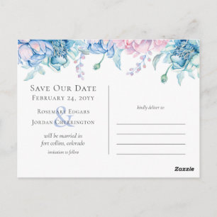 Carte Postale Enregistrer La Date Aquarelle Floral Mariage 3-Pho