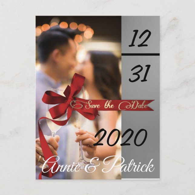 Carte Postale Enregistrer la date Argent et Noir (Devant)