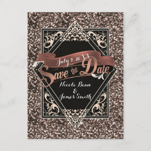 Carte Postale Enregistrer La Date Black & Faux Gold Parties scin