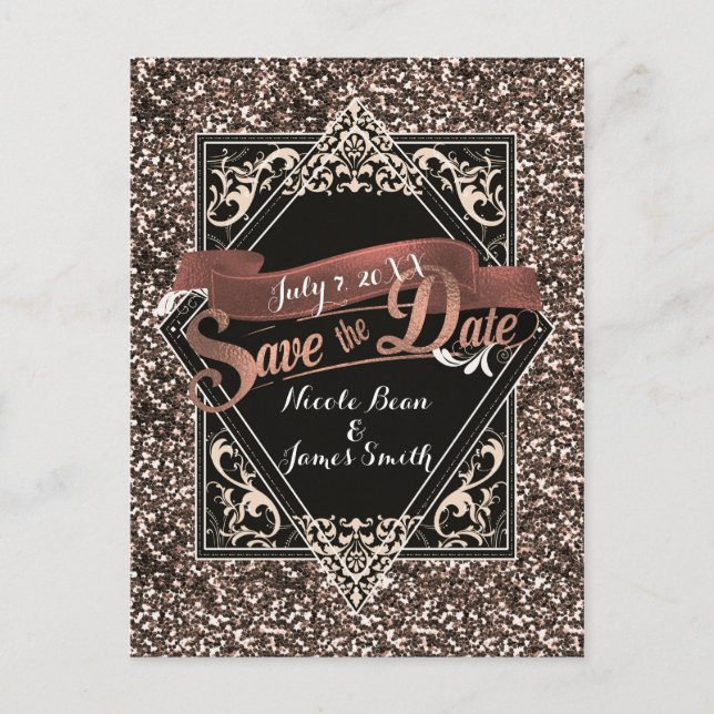 Carte Postale Enregistrer La Date Black & Faux Gold Parties scin (Devant)