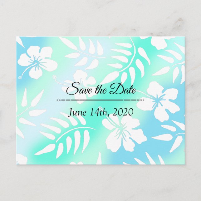 Carte Postale Enregistrer la date Bleu Turquoise Hibiscus Tropic (Devant)